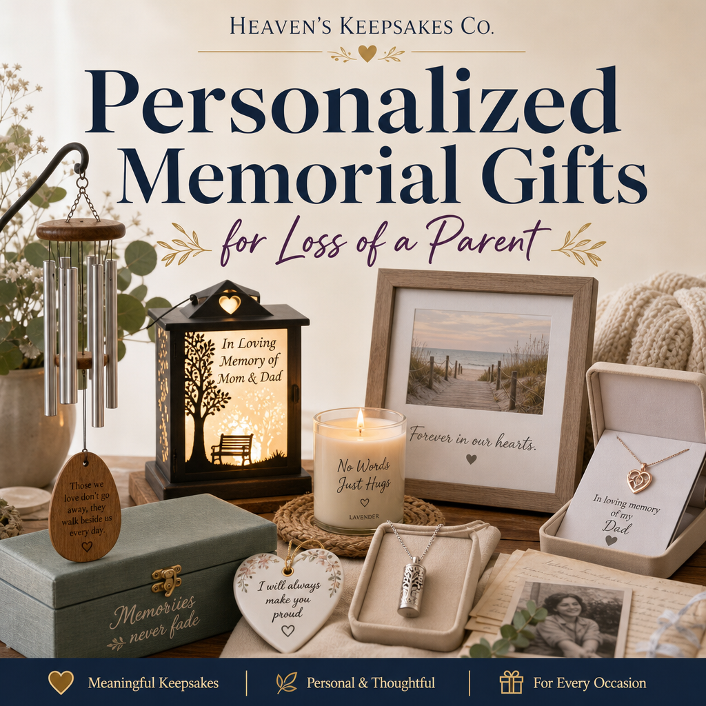 A family member personalizing a remembrance ornament near a holiday tree after the loss of a parent