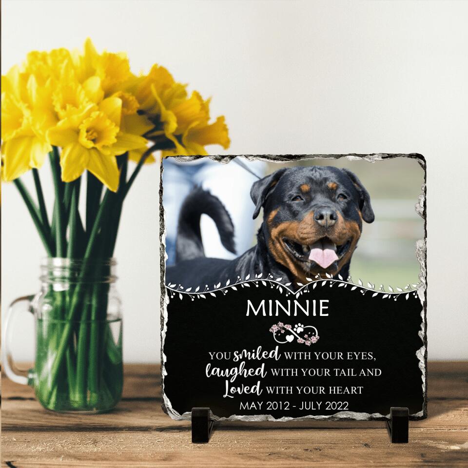 Personalized Memorial Photo Square Lithograph - Memorial Gift Idea For Pet Lovers - You Smiled With Your Eyes Laughed With Your Tail And Loved With Your Heart