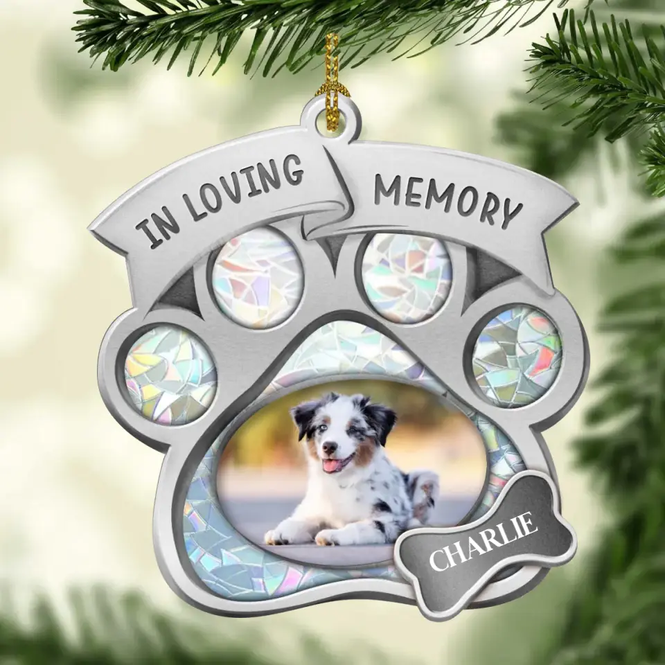Personalized Paw Print Pet Memorial Ornament – Custom Dog or Cat Photo Keepsake