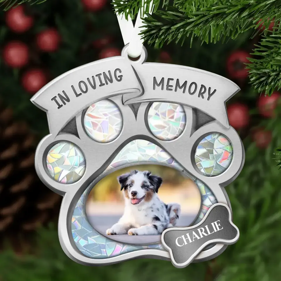 Personalized Paw Print Pet Memorial Ornament – Custom Dog or Cat Photo Keepsake