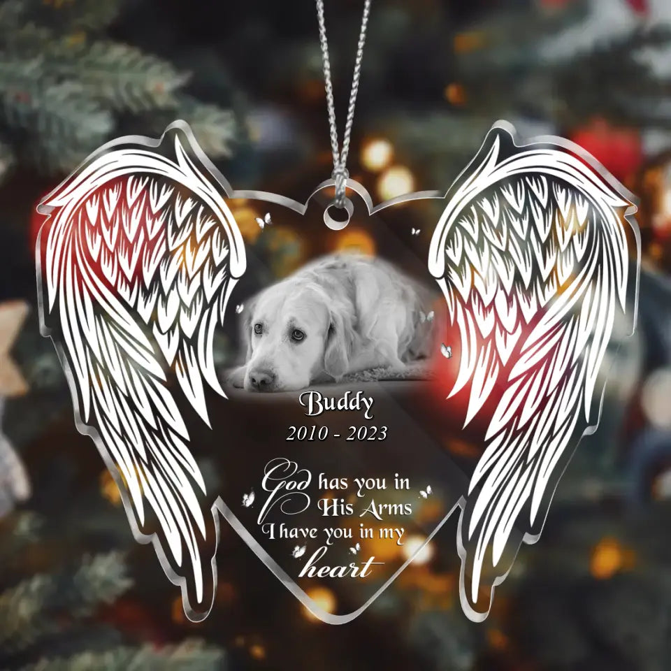 Personalized Pet Memorial Angel Wings Ornament – Custom Photo Keepsake