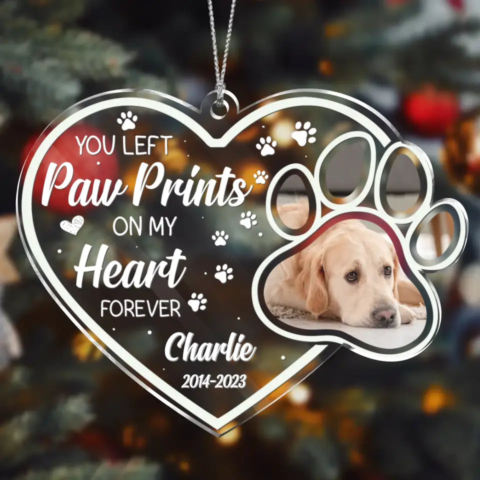 Personalized Paw Prints on My Heart Pet Memorial Ornament – Custom Photo Keepsake