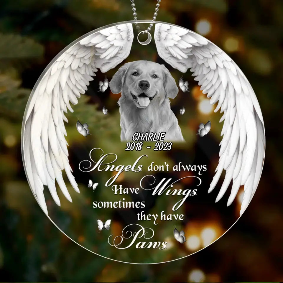 Personalized Pet Memorial Ornament – Angels Have Paws Custom Photo Keepsake