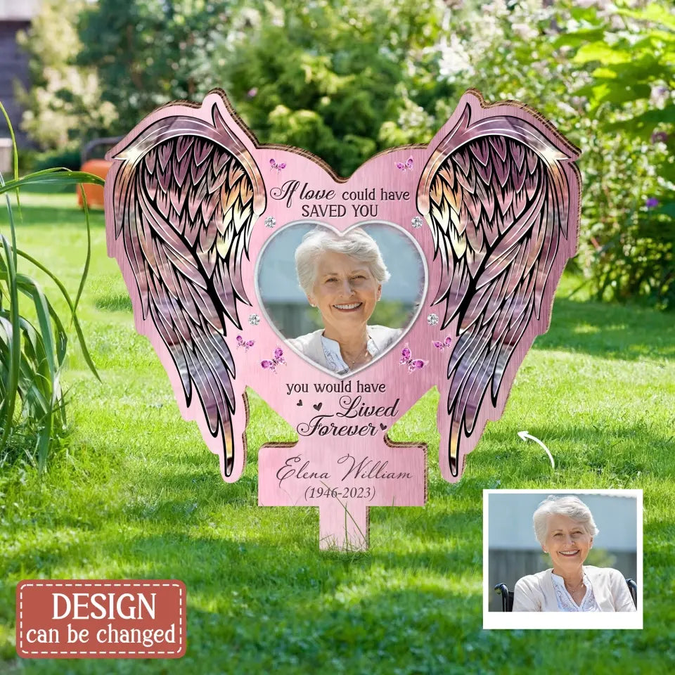 Personalized Angel Wings Memorial Garden Stake with Photo - Upload Photo - Memorial Gift Idea For Family Member - Your Wings Were Ready But My Heart Was Not