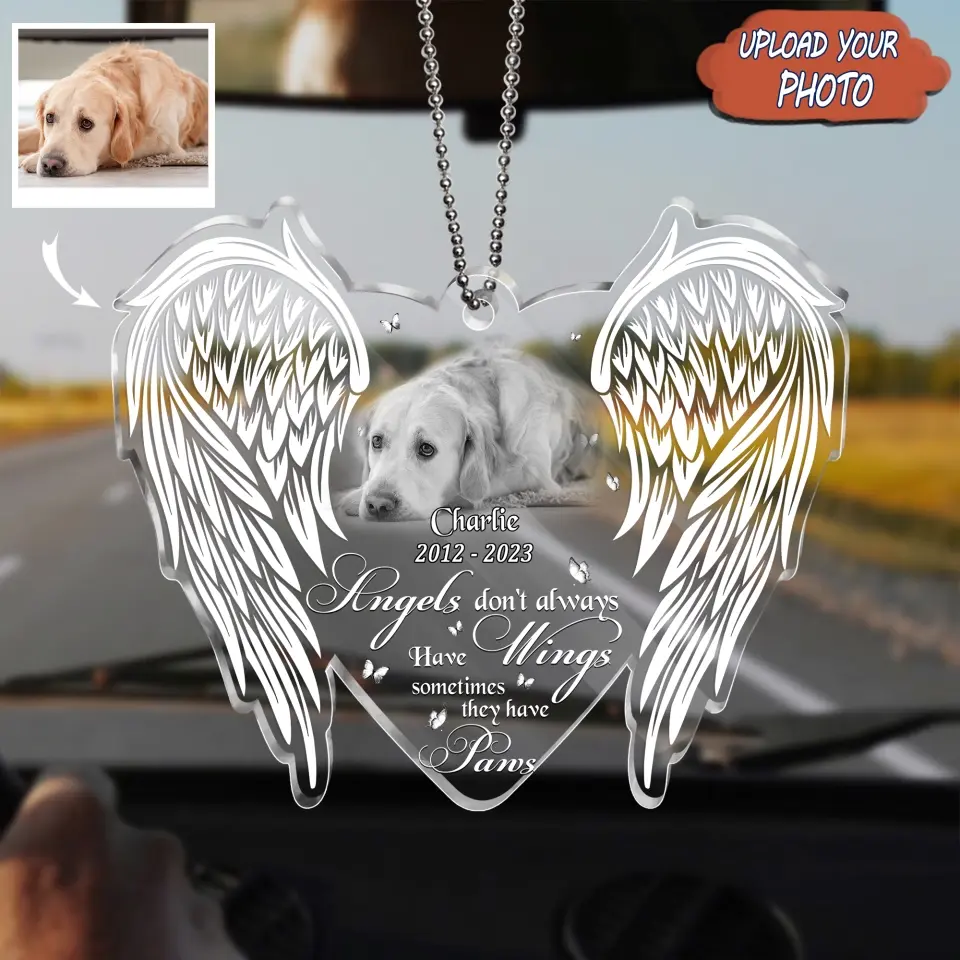 Personalized Pet Memorial Angel Wings Ornament – Custom Photo Keepsake