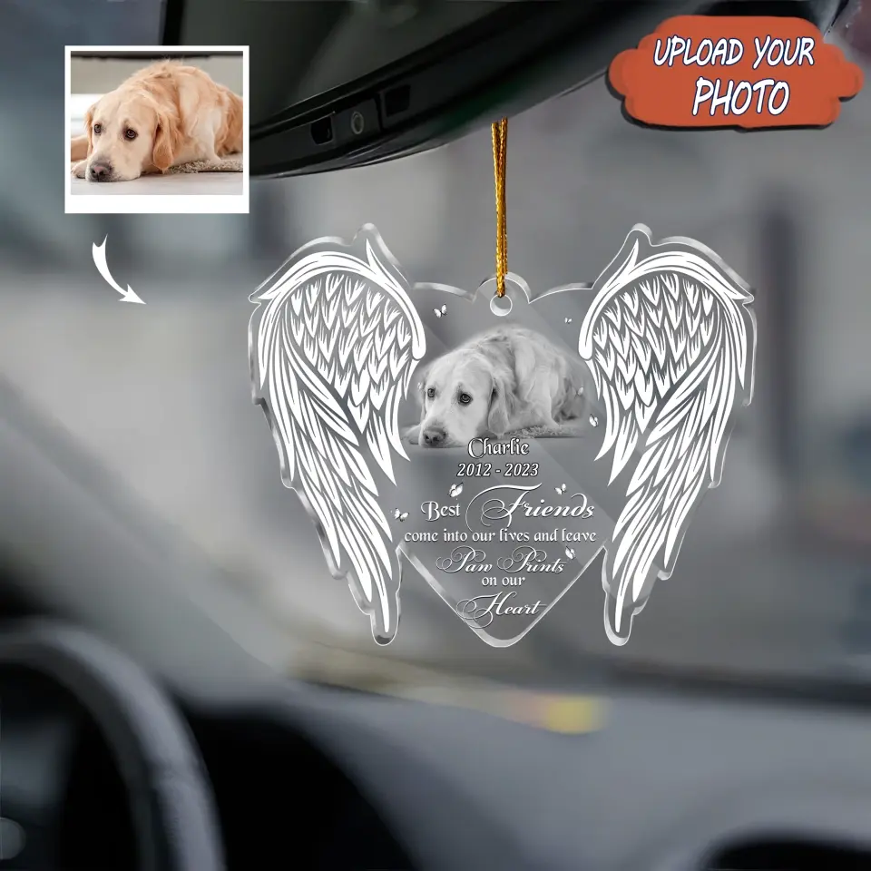 Personalized Pet Memorial Angel Wings Ornament – Custom Photo Keepsake