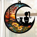 Personalized Girl With Dog Cat Hanging Suncatcher Ornament - Up to 3 Pets - Gift Idea for Pet Owners