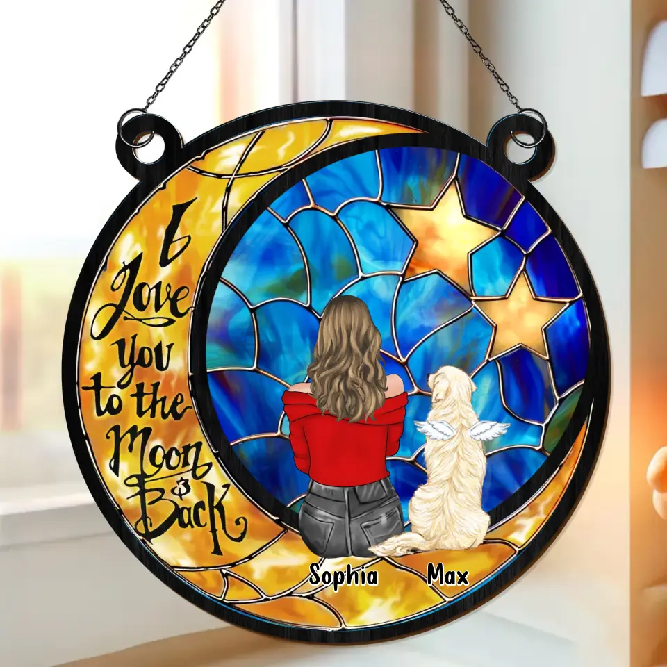 Personalized Memorial Dog Hanging Suncatcher Ornament - Memorial Gift Idea For Pet Lover - I Love You To The Moon & Back