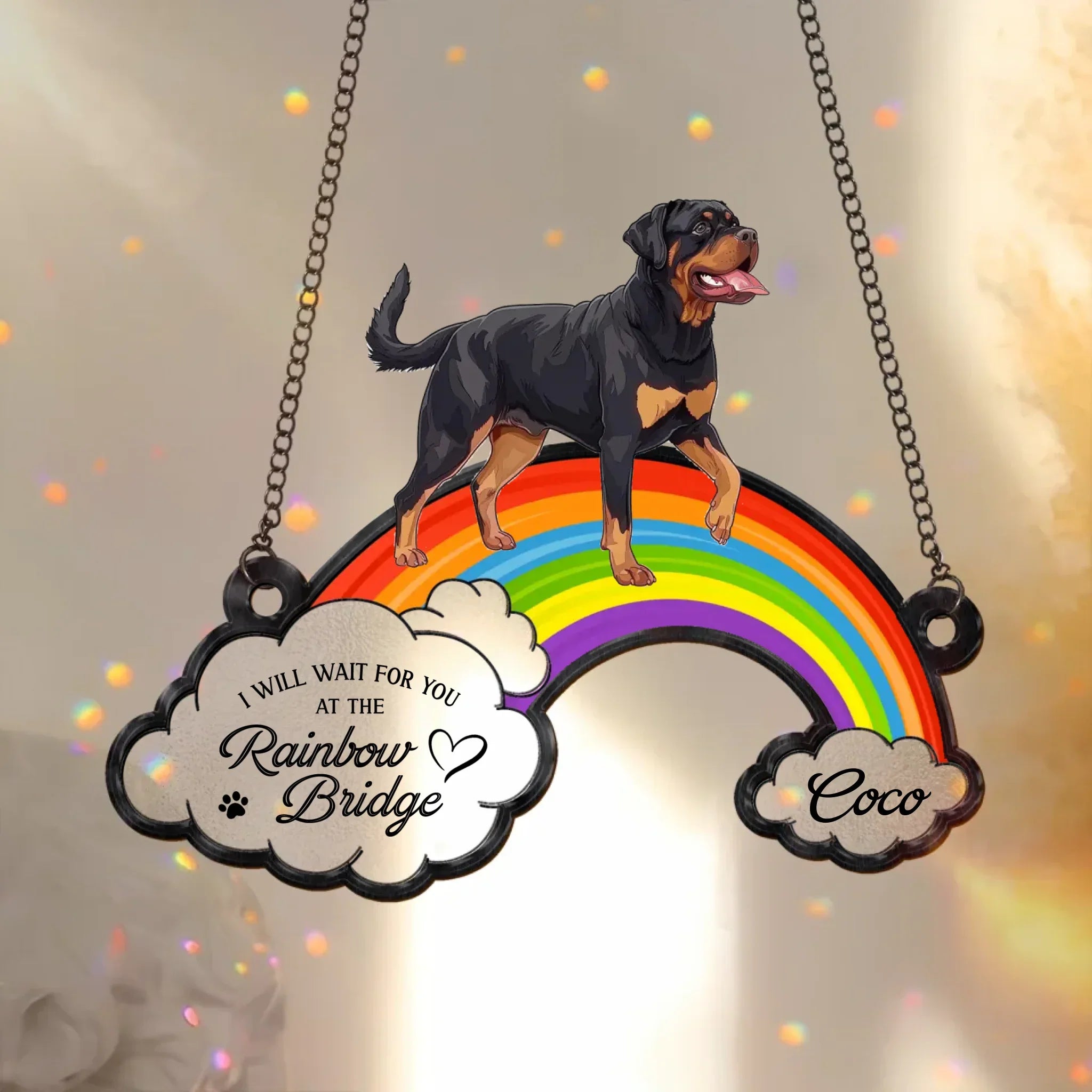Personalized Dog Memorial Hanging Suncatcher Ornament - Memorial Gift Idea For Loss Of Dog - I Will Wait For You At The Rainbow