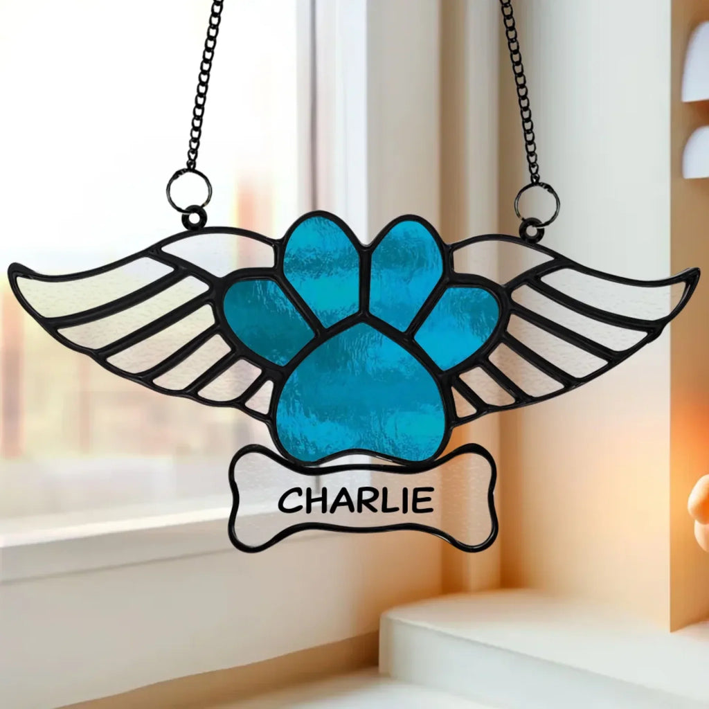 Personalized Memorial Paw Wings Hanging Suncatcher - Memorial Gift Idea For Dog Lover