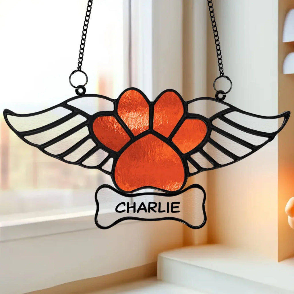 Personalized Memorial Paw Wings Hanging Suncatcher - Memorial Gift Idea For Dog Lover
