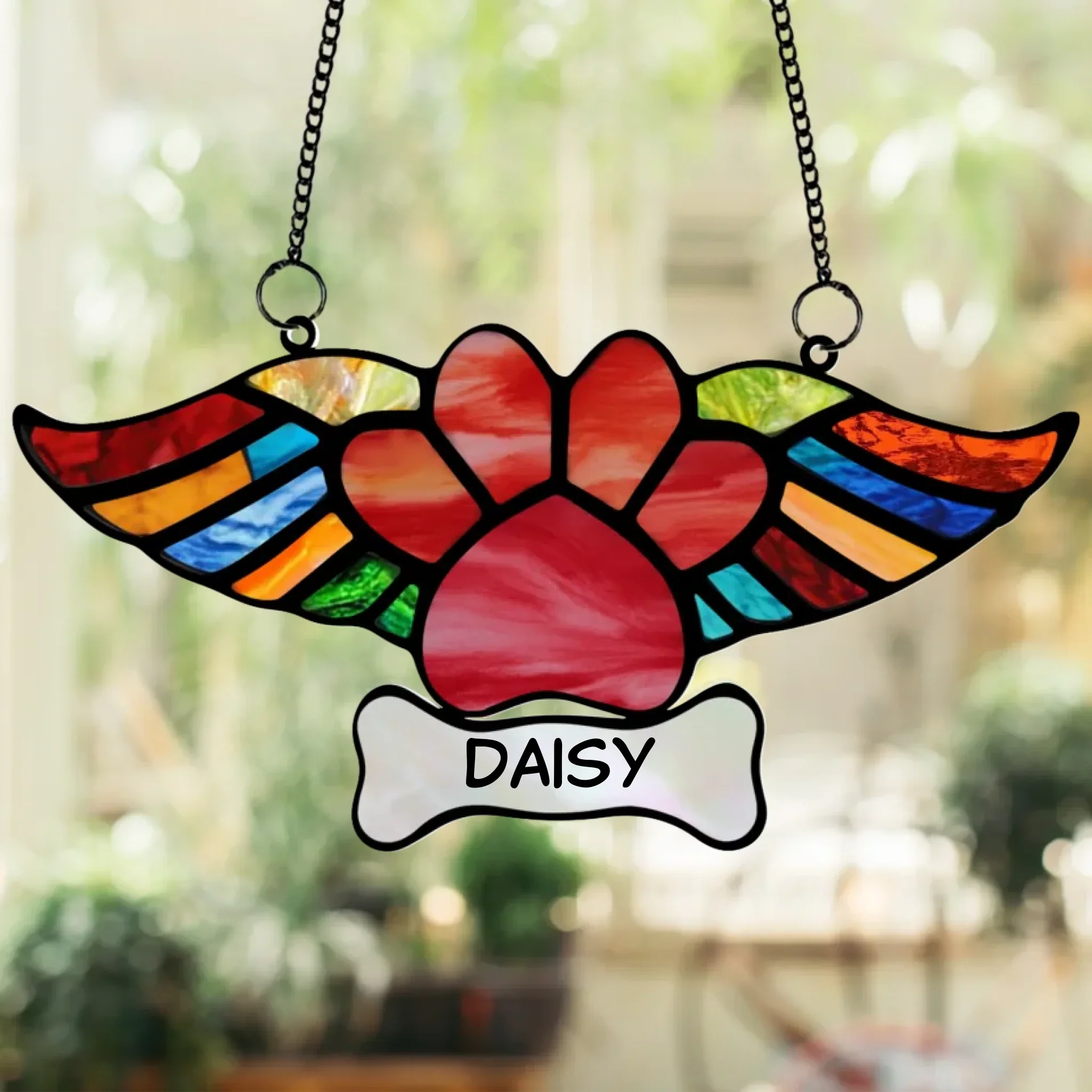 Personalized Memorial Paw Wings Hanging Suncatcher - Memorial Gift Idea For Dog Lover
