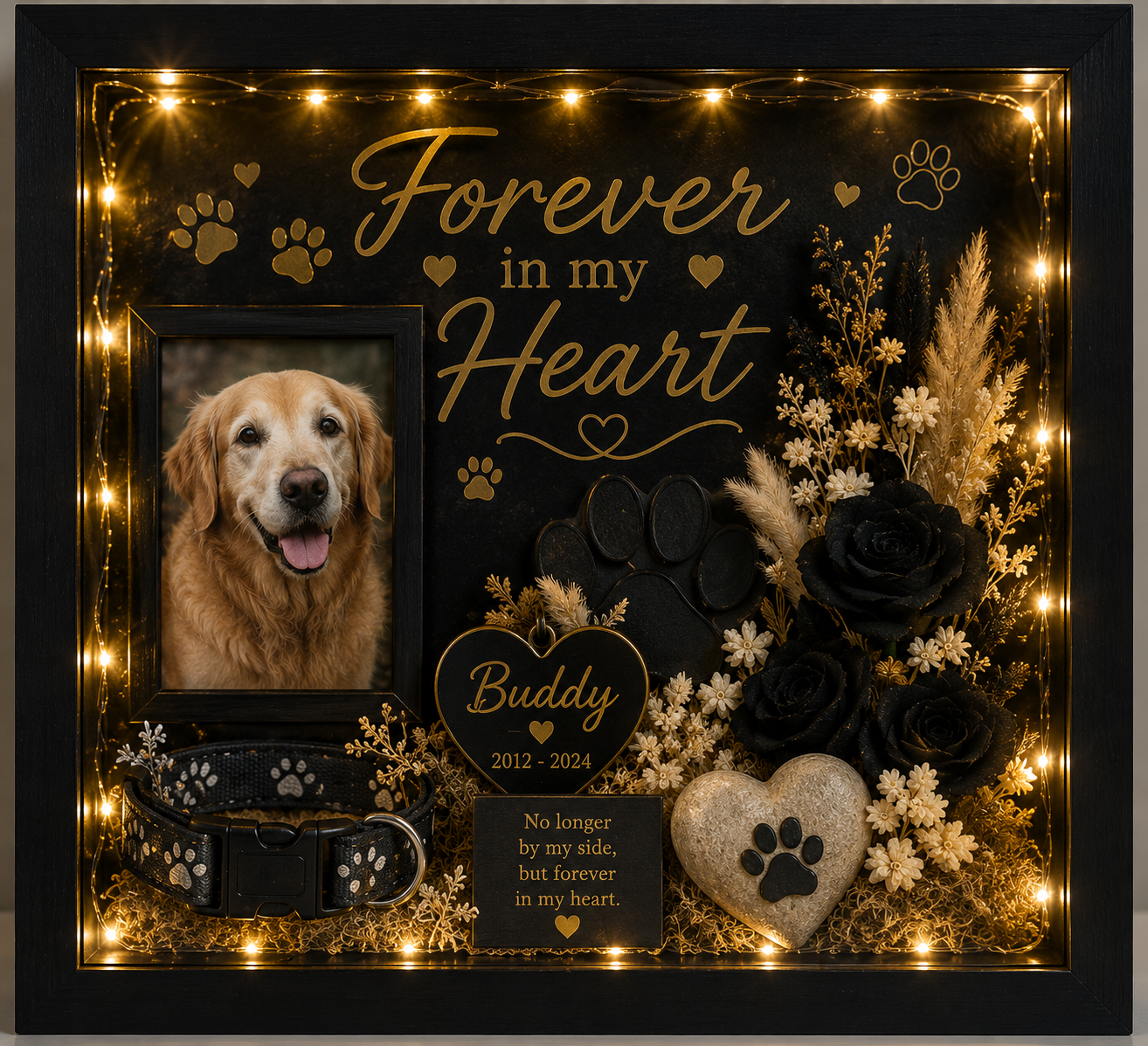 Personalized Pet Memorial Shadow Box | Forever in My Heart Dog Tribute | Custom Photo Keepsake