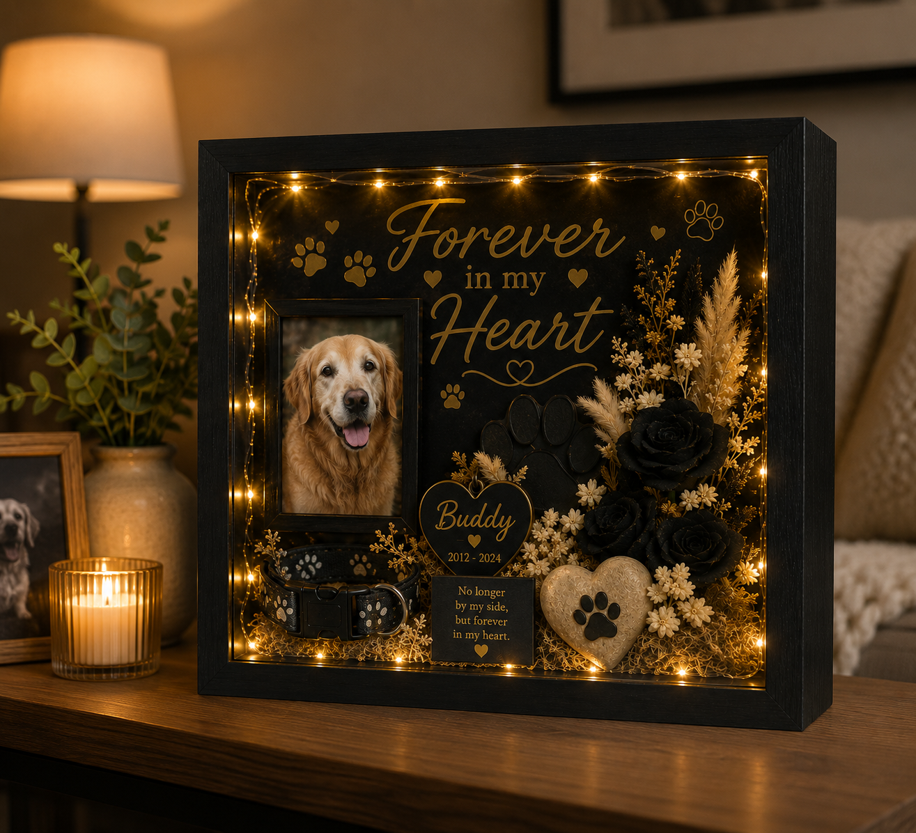 Personalized Pet Memorial Shadow Box | Forever in My Heart Dog Tribute | Custom Photo Keepsake
