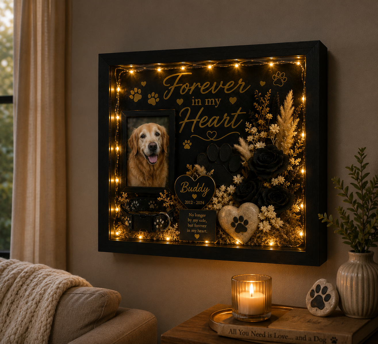 Personalized Pet Memorial Shadow Box | Forever in My Heart Dog Tribute | Custom Photo Keepsake