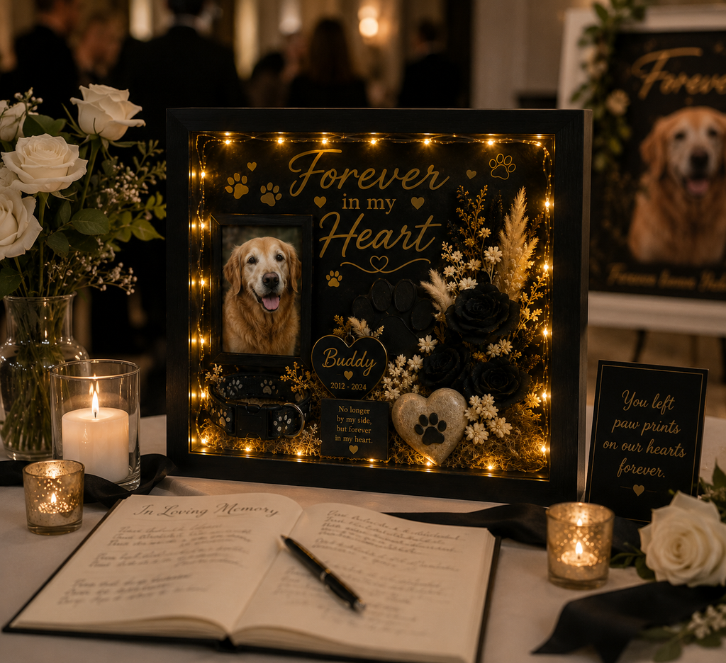 Personalized Pet Memorial Shadow Box | Forever in My Heart Dog Tribute | Custom Photo Keepsake