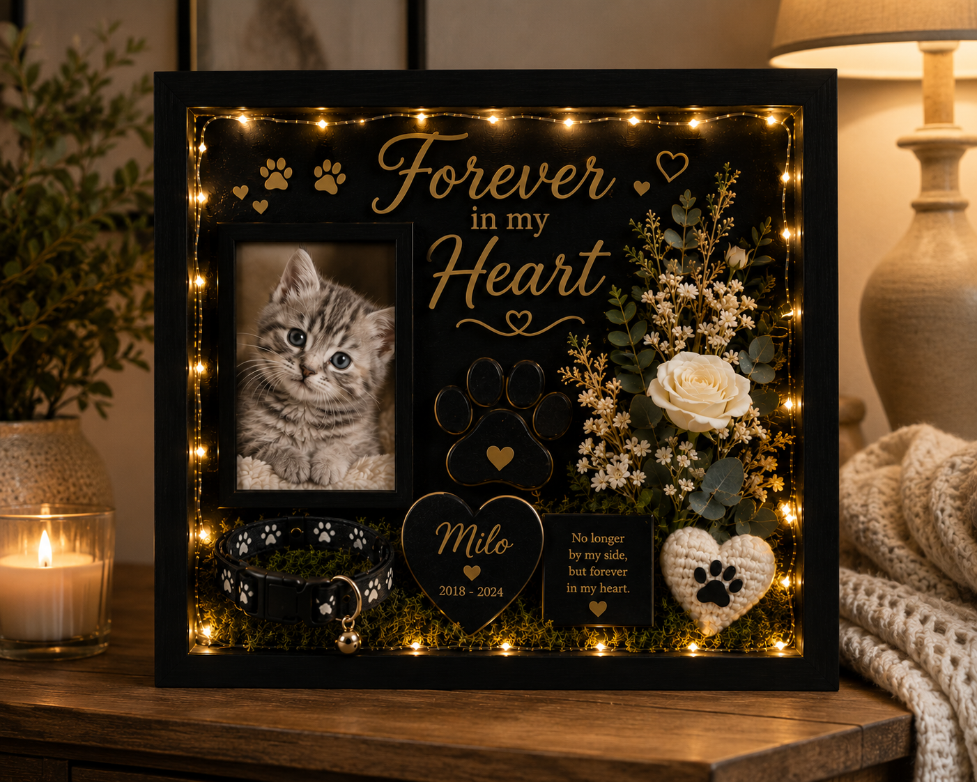 Personalized Cat Memorial Shadow Box | Forever In My Heart™ Keepsake