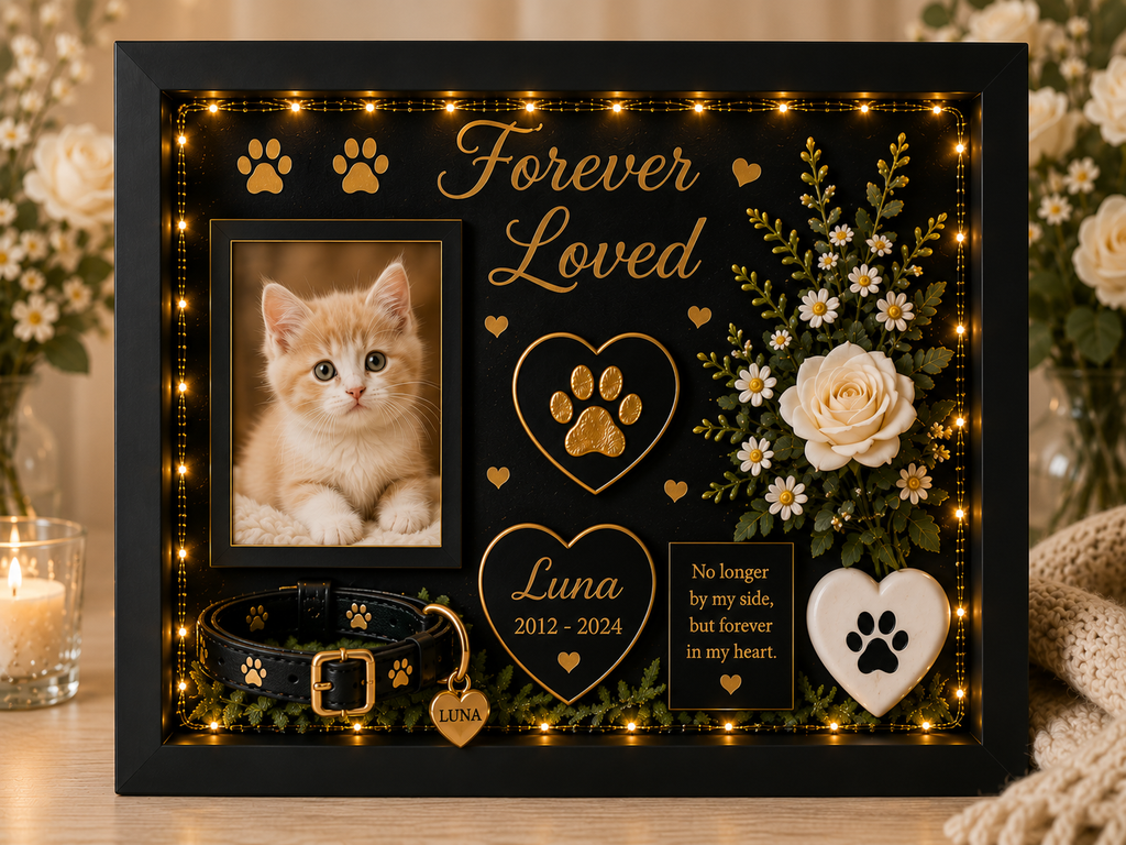Personalized Cat Memorial Shadow Box | Forever Loved™ Keepsake