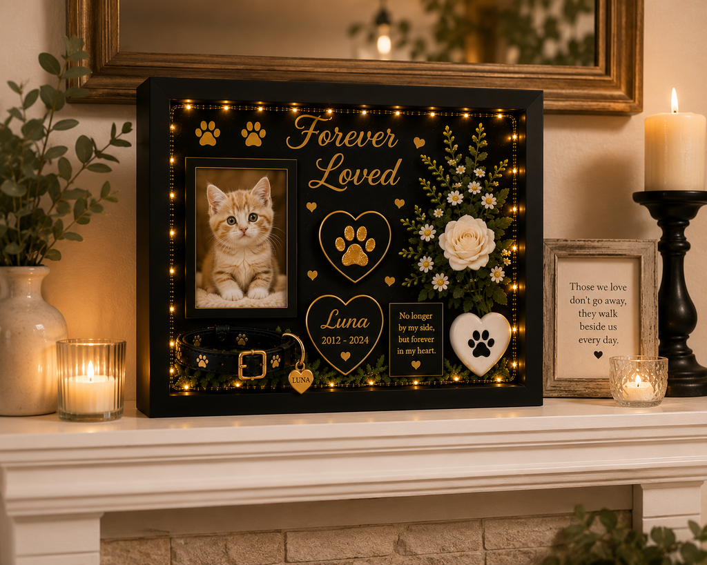 Personalized Cat Memorial Shadow Box | Forever Loved™ Keepsake