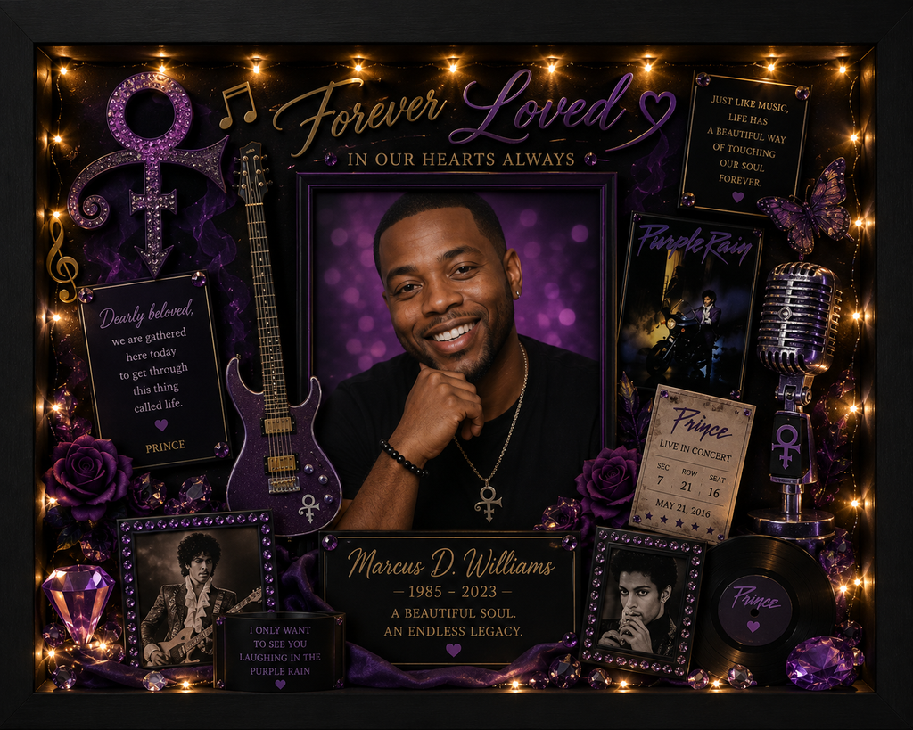 Prince Memorial Shadow Box | Music Tribute Gift | Legends Live Forever™