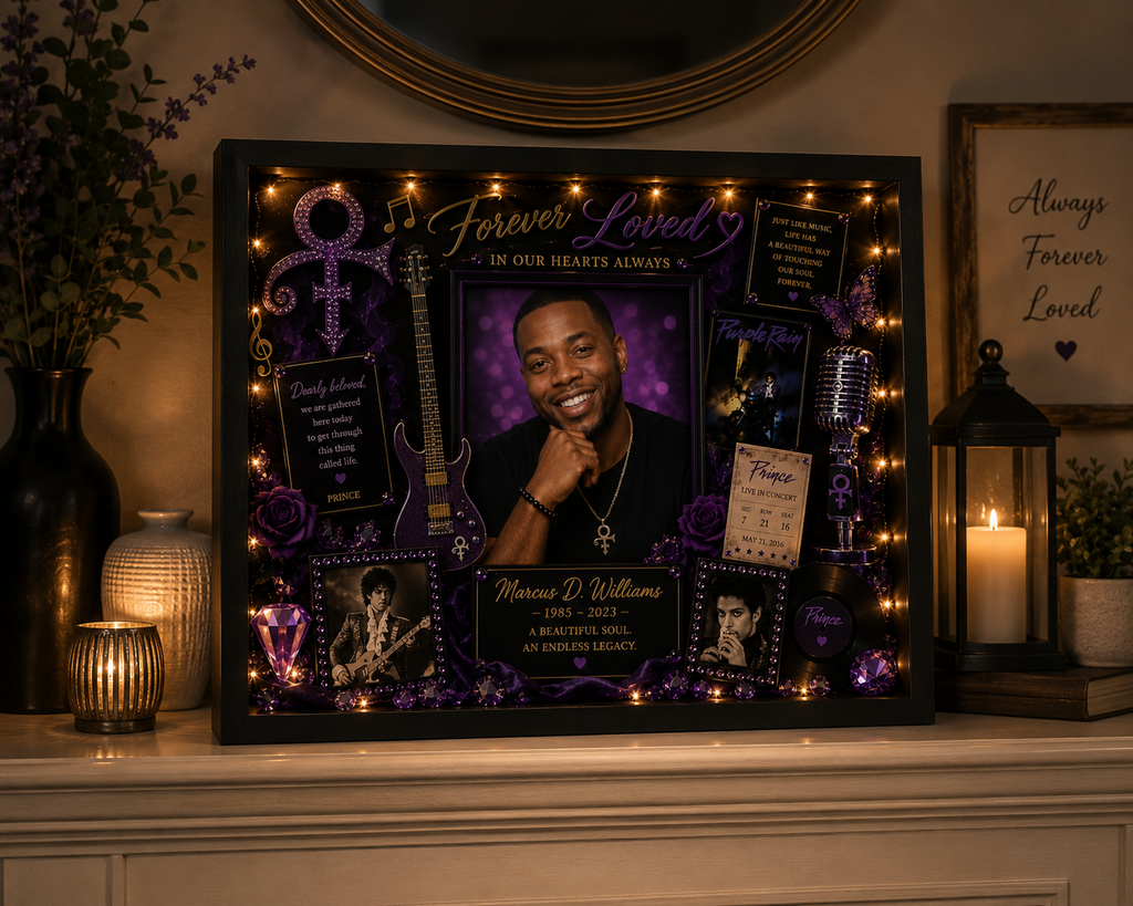 Prince Memorial Shadow Box | Music Tribute Gift | Legends Live Forever™