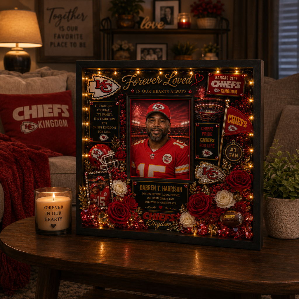 Kansas City Chiefs Memorial Shadow Box | Personalized Fan Tribute Keepsake