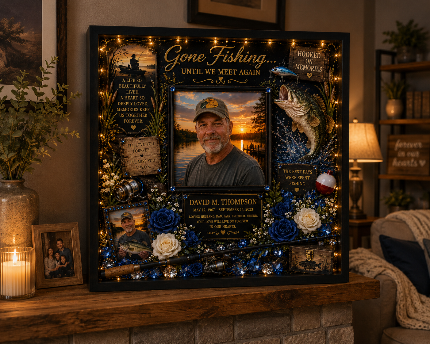 Fishing Memorial Shadow Box | Fisherman Memorial Gift | One Last Cast™