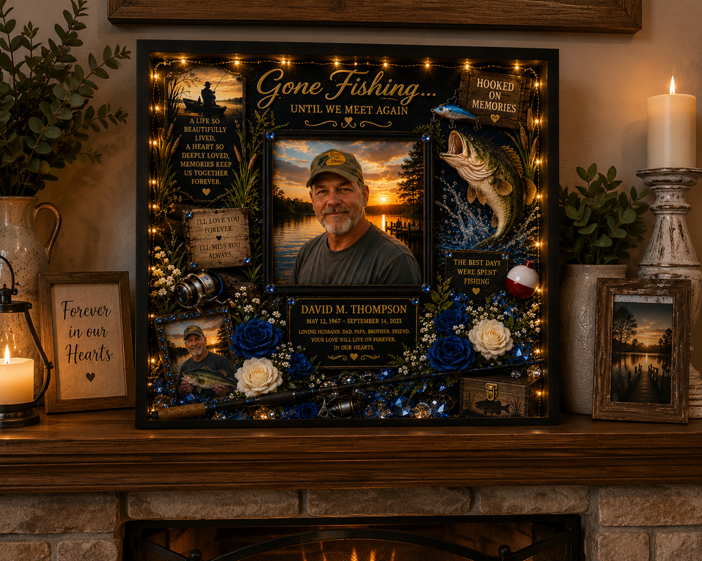 Fishing Memorial Shadow Box | Fisherman Memorial Gift | One Last Cast™