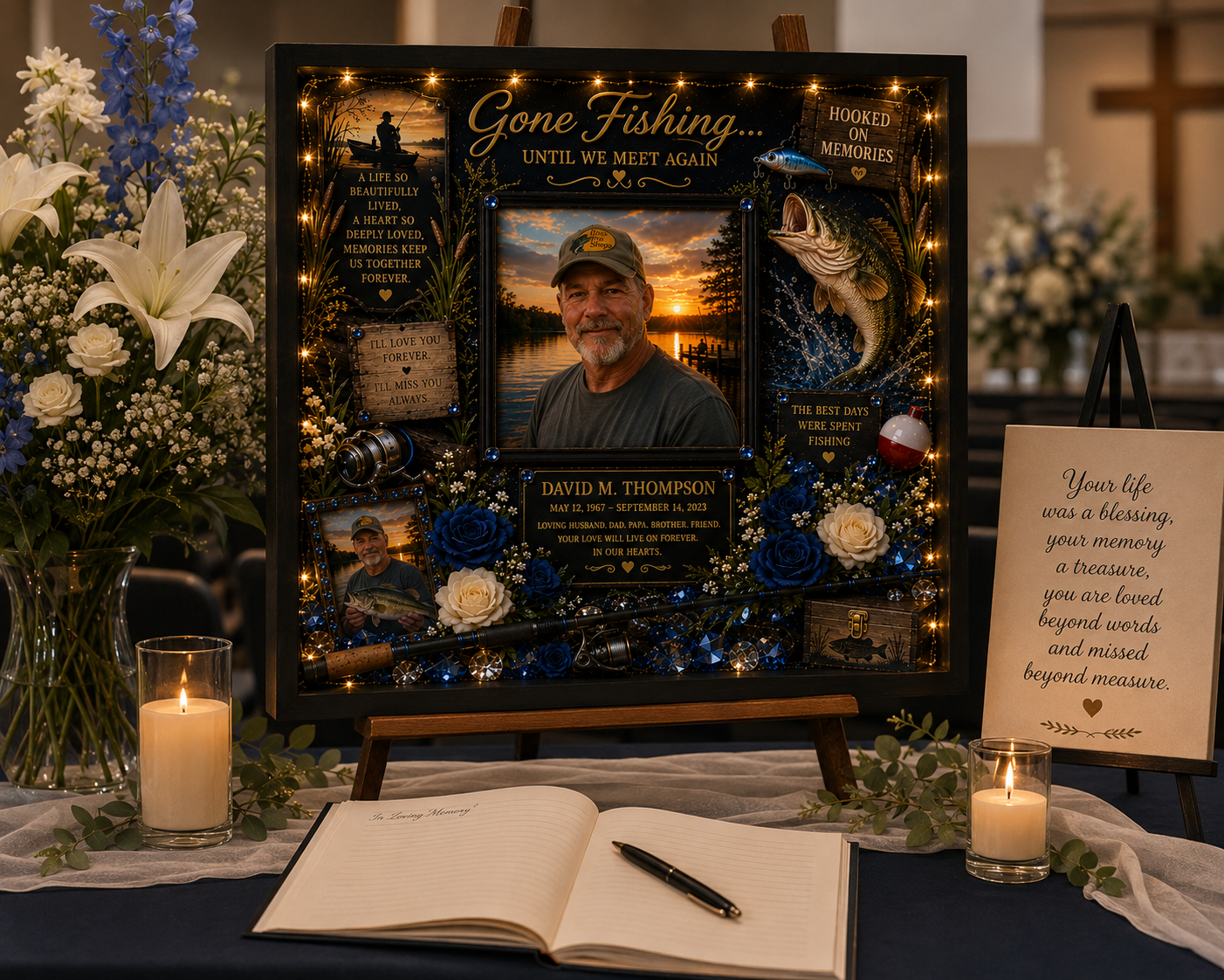 Fishing Memorial Shadow Box | Fisherman Memorial Gift | One Last Cast™