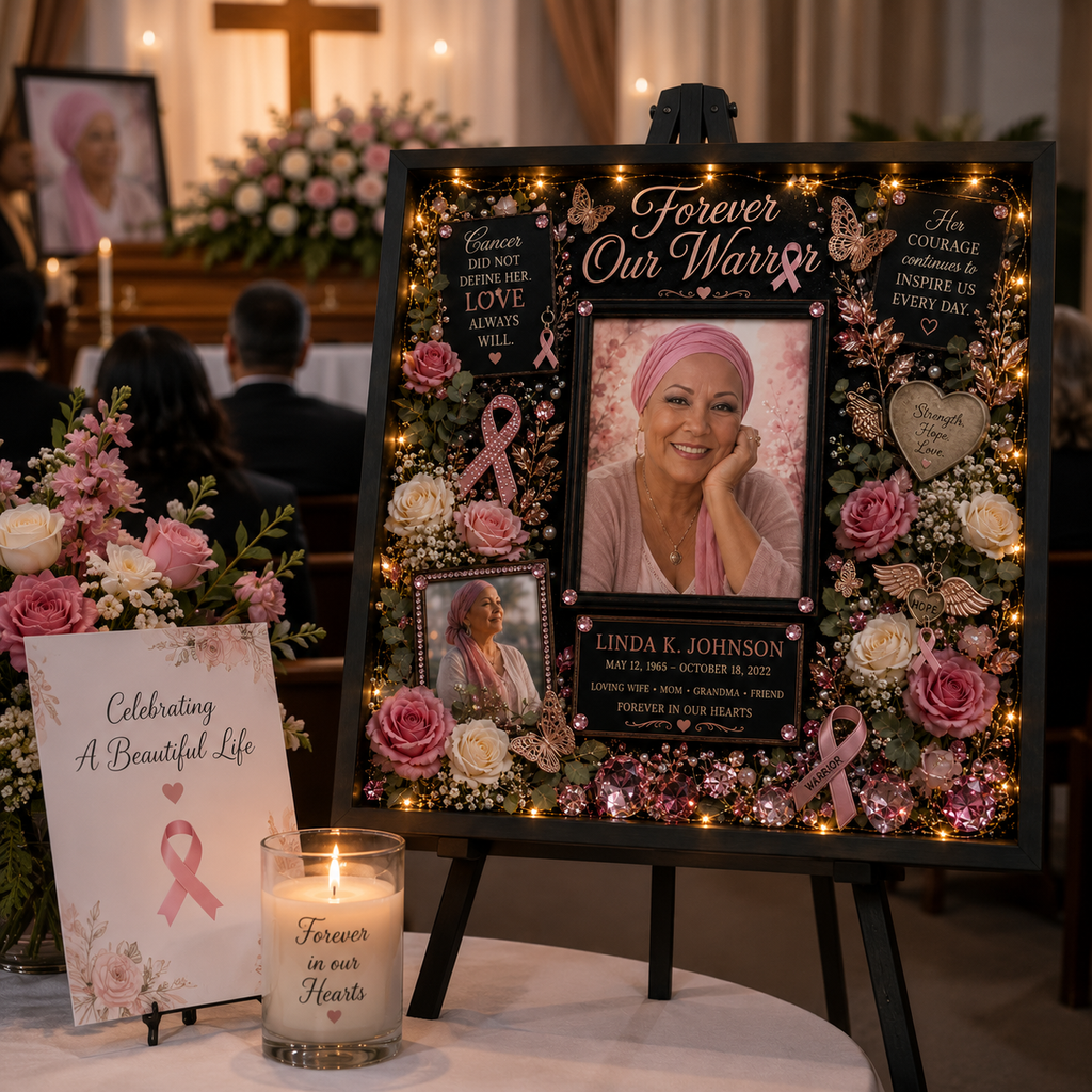 Breast Cancer Memorial Shadow Box | Cancer Remembrance Gift | Forever Our Warrior™
