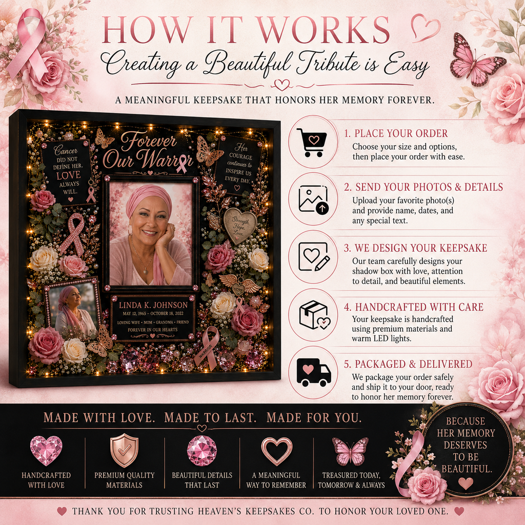 Breast Cancer Memorial Shadow Box | Cancer Remembrance Gift | Forever Our Warrior™
