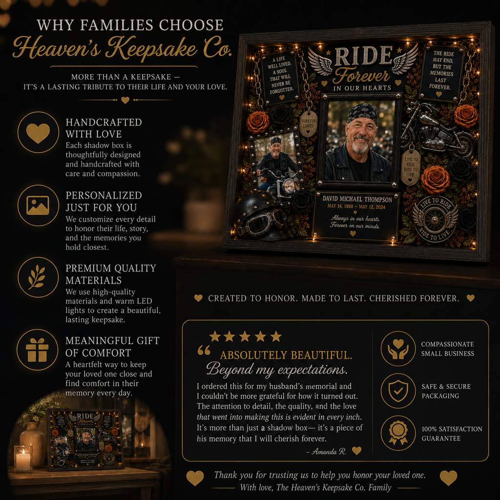 Motorcycle Memorial Shadow Box | Biker Memorial Gift | Ride Forever™