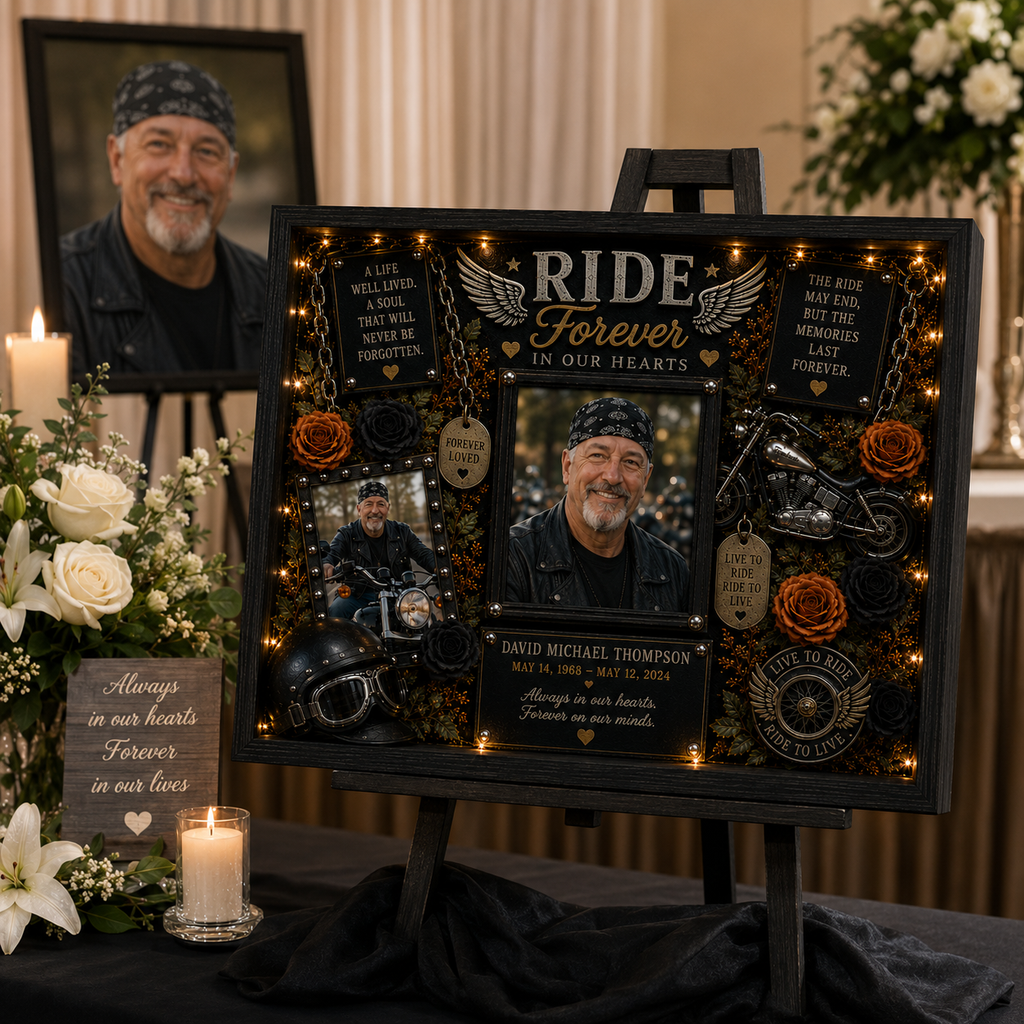 Motorcycle Memorial Shadow Box | Biker Memorial Gift | Ride Forever™