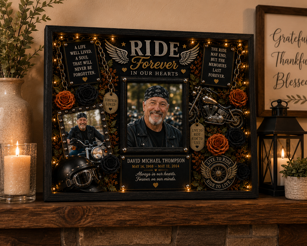 Motorcycle Memorial Shadow Box | Biker Memorial Gift | Ride Forever™