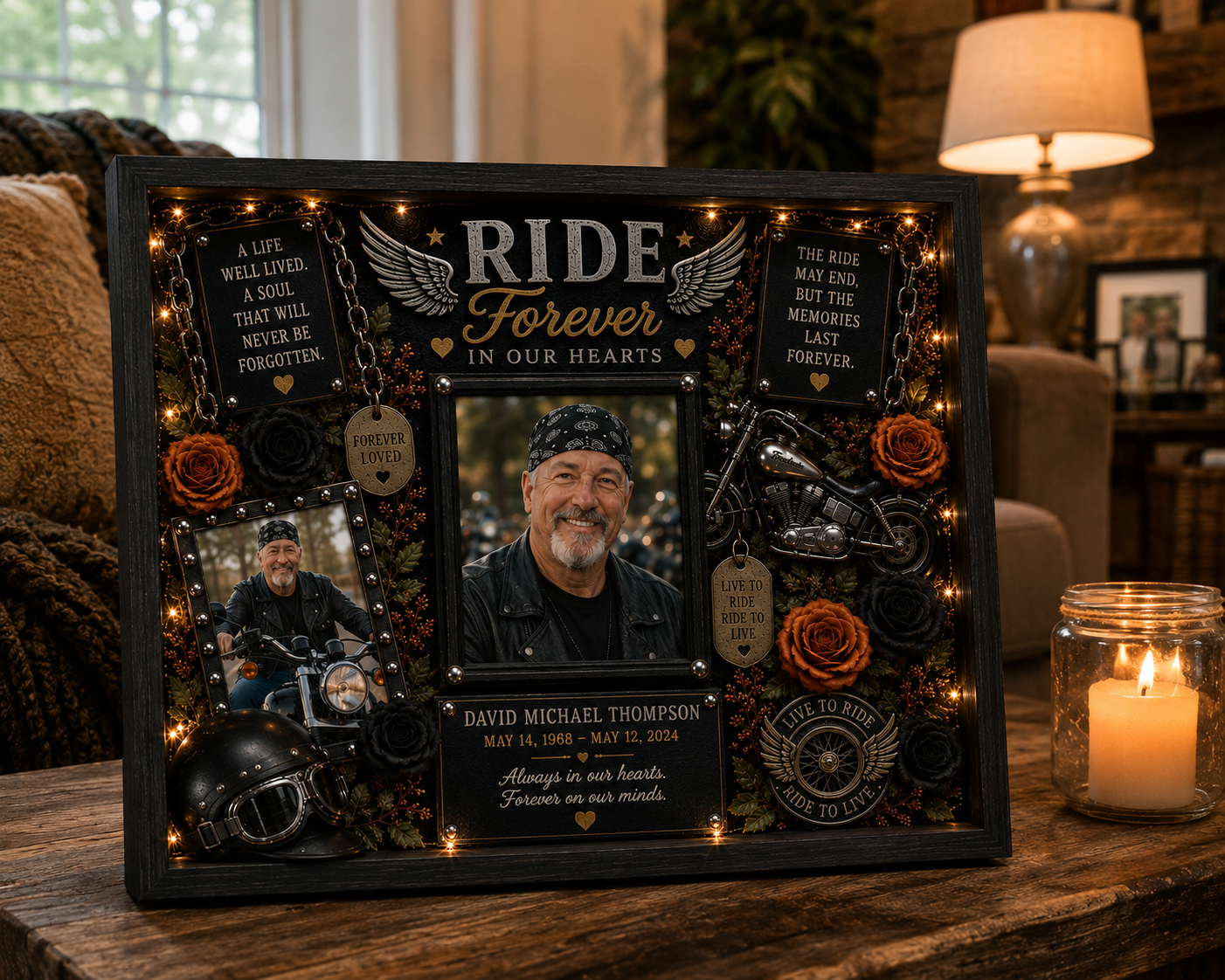 Motorcycle Memorial Shadow Box | Biker Memorial Gift | Ride Forever™