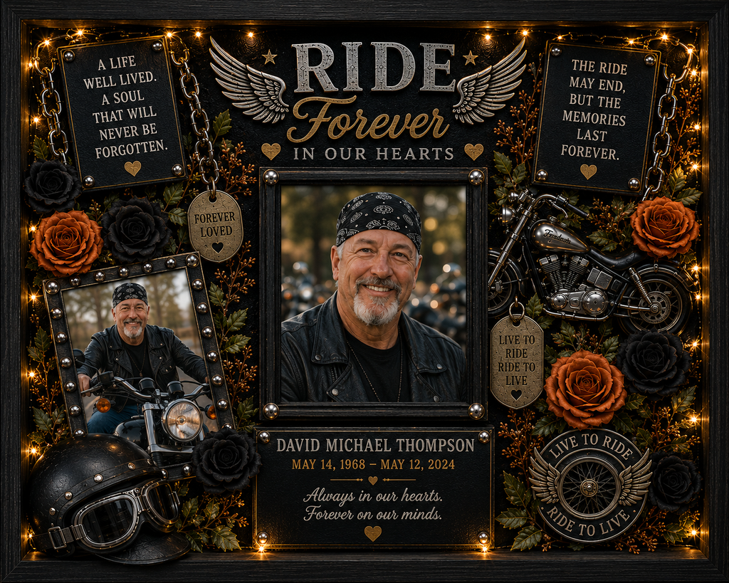 Motorcycle Memorial Shadow Box | Biker Memorial Gift | Ride Forever™