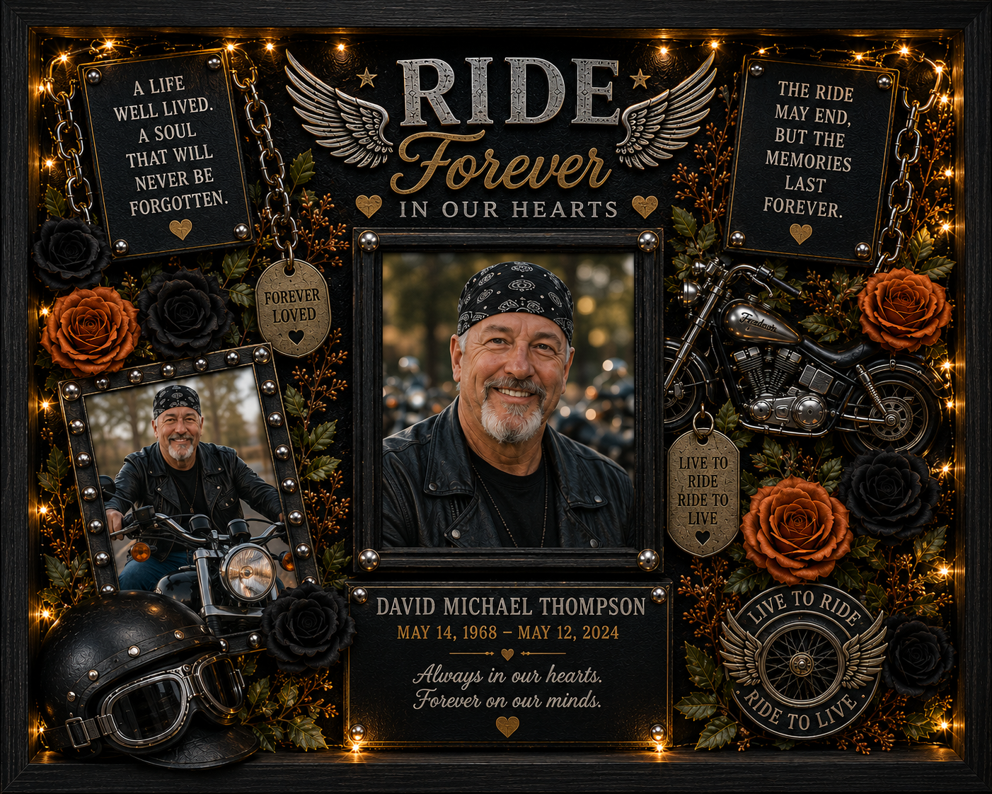Motorcycle Memorial Shadow Box | Biker Memorial Gift | Ride Forever™