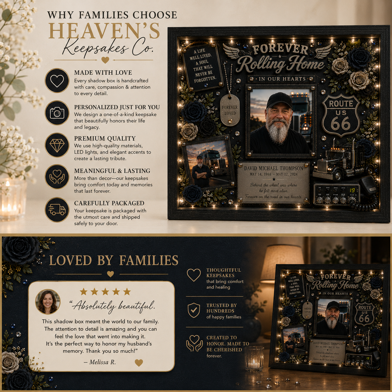 Trucker Memorial Shadow Box | Truck Driver Memorial | Forever Rolling Home™