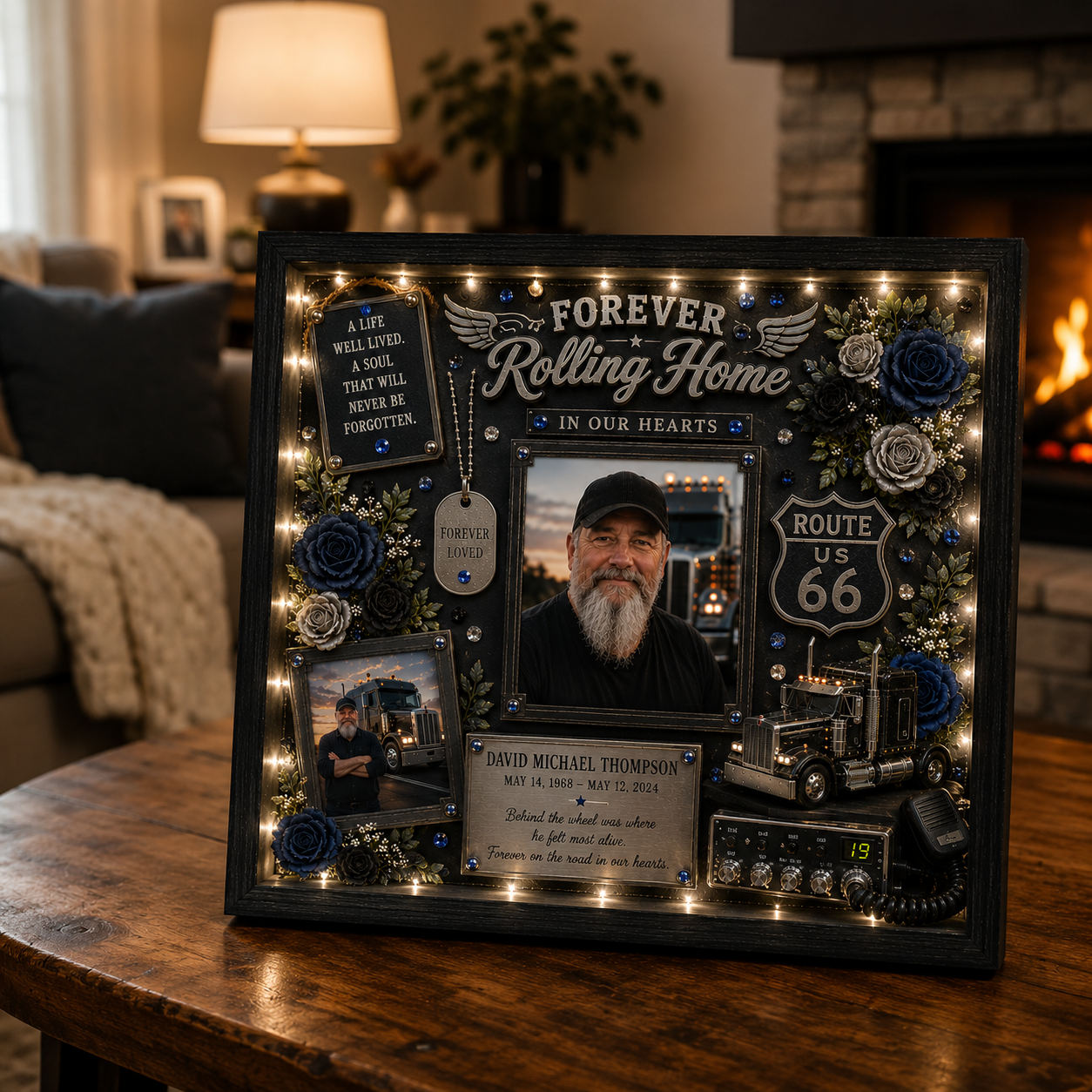 Trucker Memorial Shadow Box | Truck Driver Memorial | Forever Rolling Home™