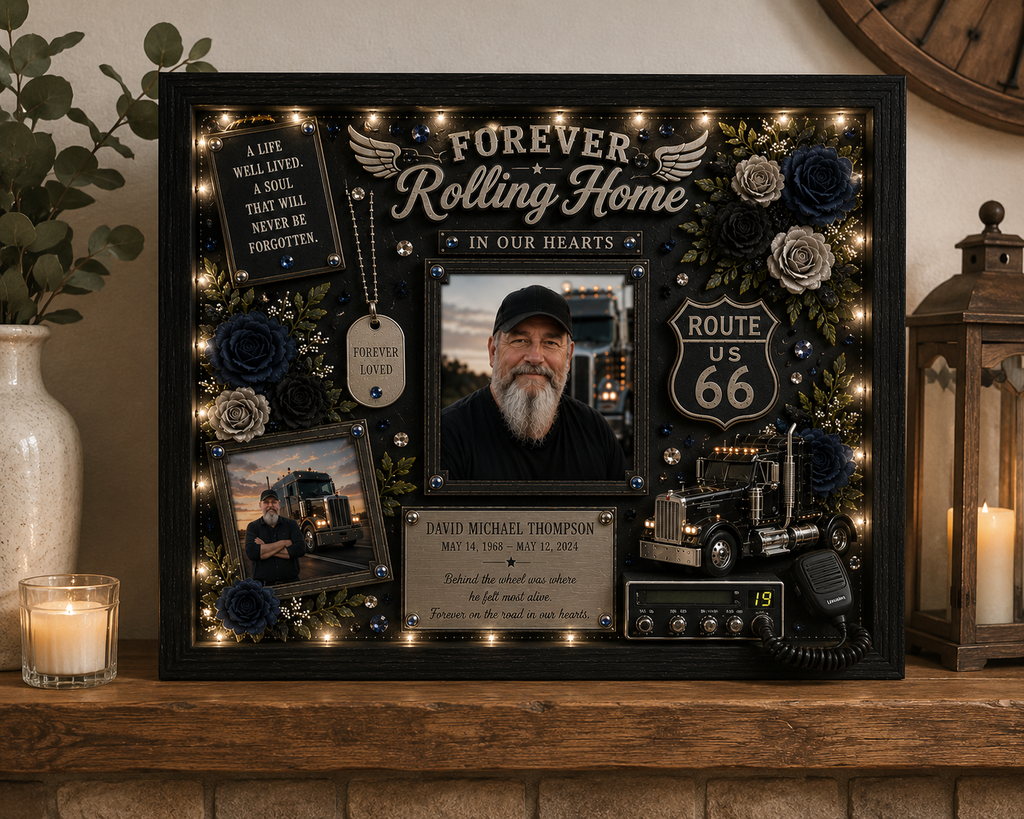 Trucker Memorial Shadow Box | Truck Driver Memorial | Forever Rolling Home™