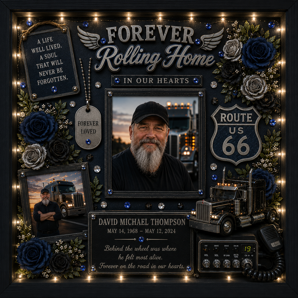 Trucker Memorial Shadow Box | Truck Driver Memorial | Forever Rolling Home™