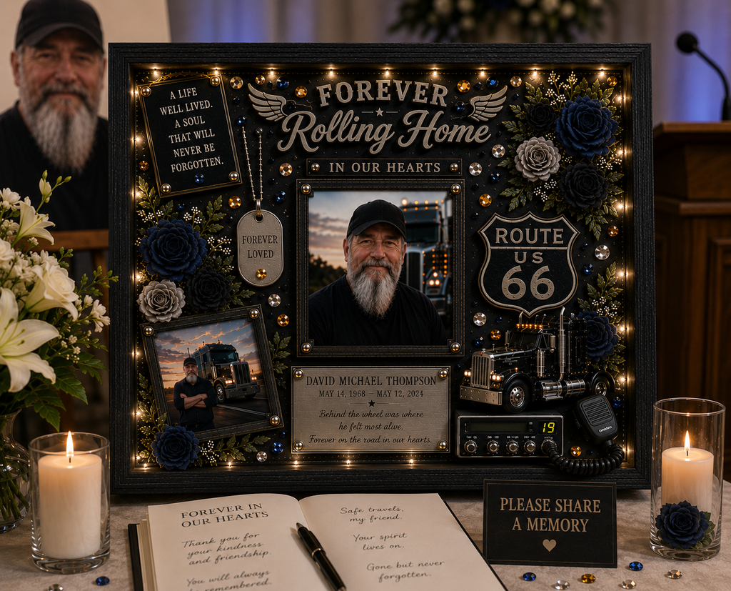 Trucker Memorial Shadow Box | Truck Driver Memorial | Forever Rolling Home™