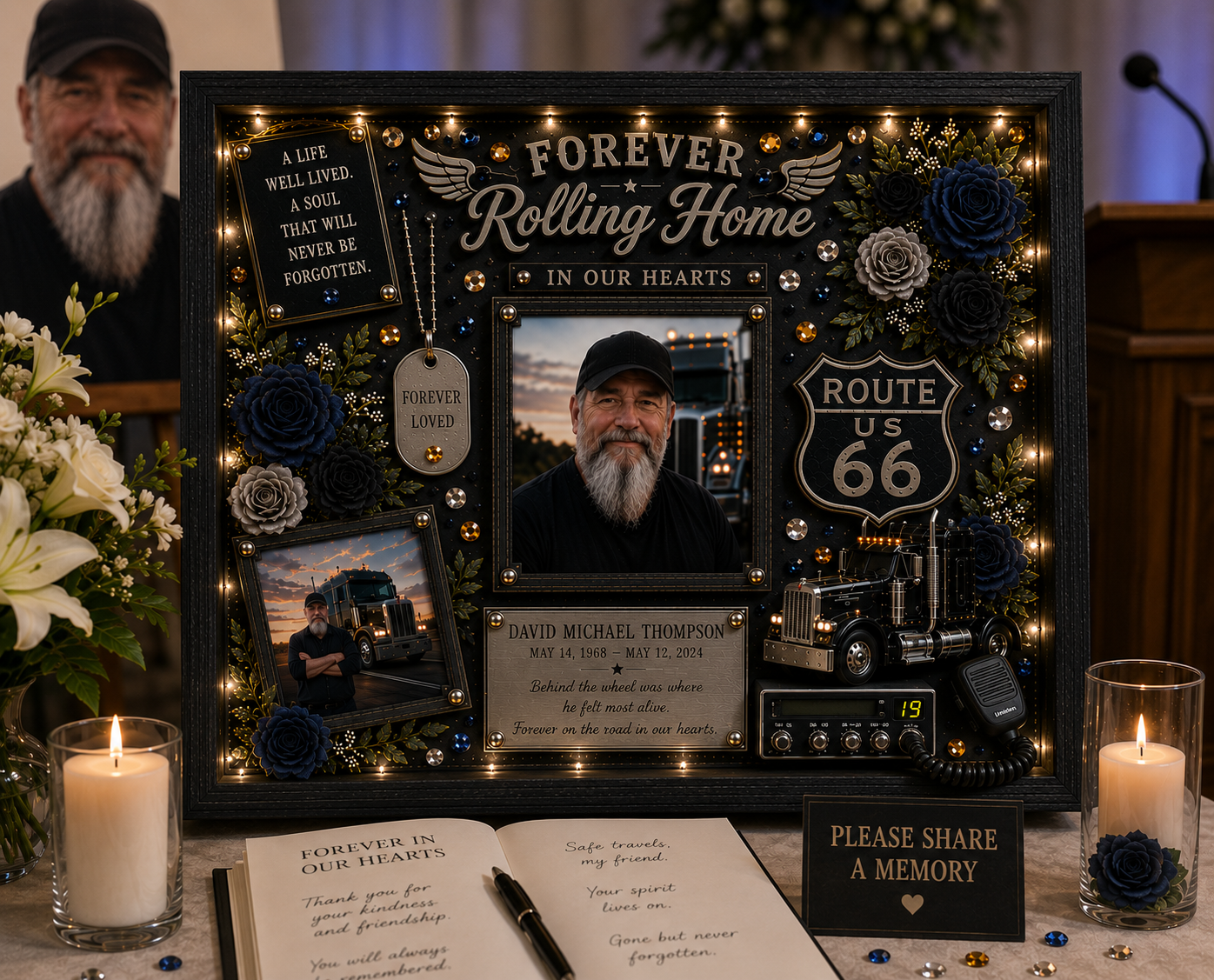 Trucker Memorial Shadow Box | Truck Driver Memorial | Forever Rolling Home™