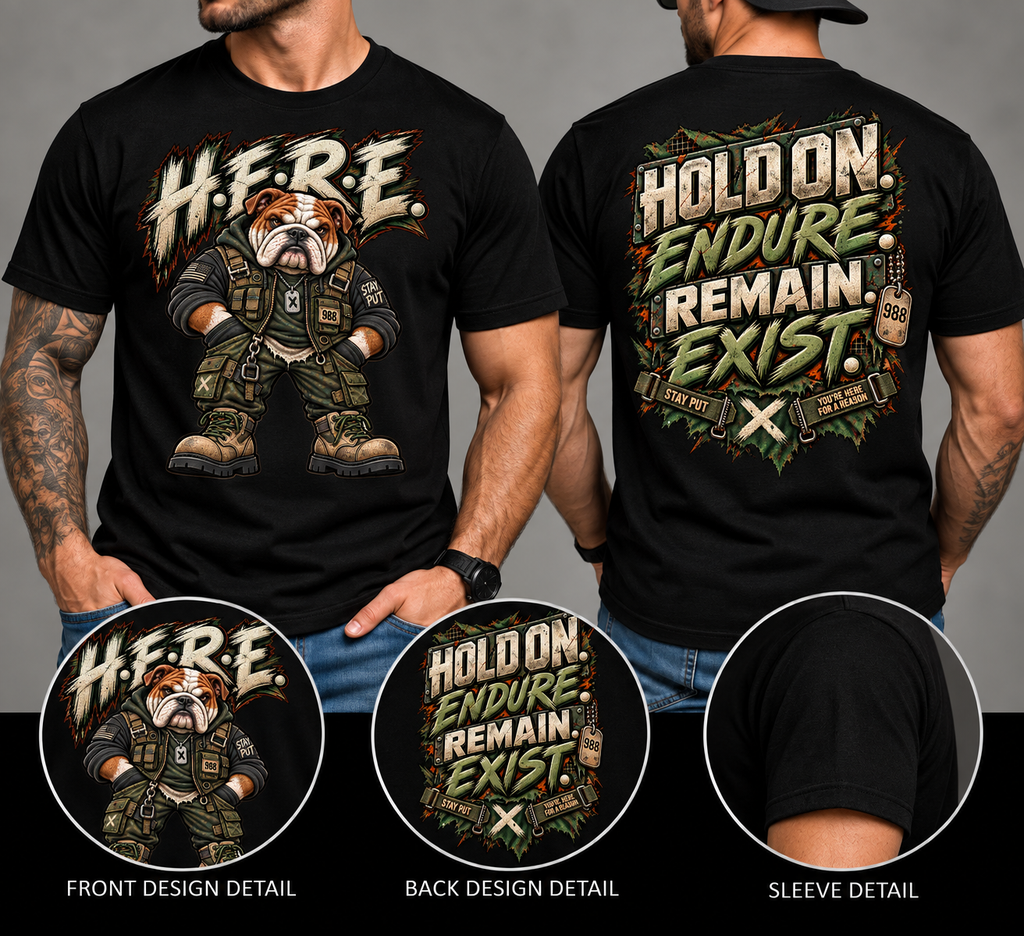 H.E.R.E.™ — Hold On. Endure. Remain. Exist. | Suicide Awareness T-Shirt