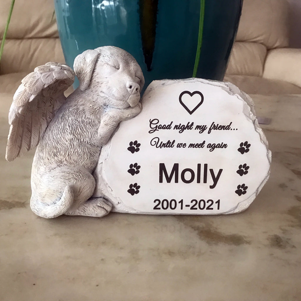 Personalized Dog Angel Memorial Stone – Custom Pet Grave Marker & Garden Tribute