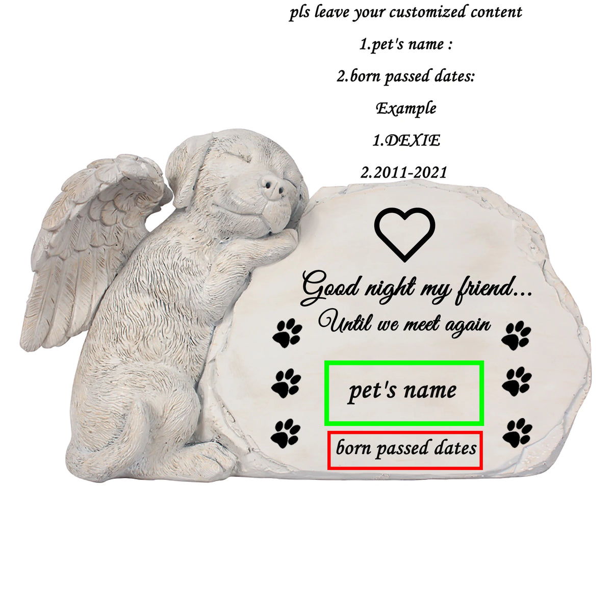 Personalized Dog Angel Memorial Stone – Custom Pet Grave Marker & Garden Tribute
