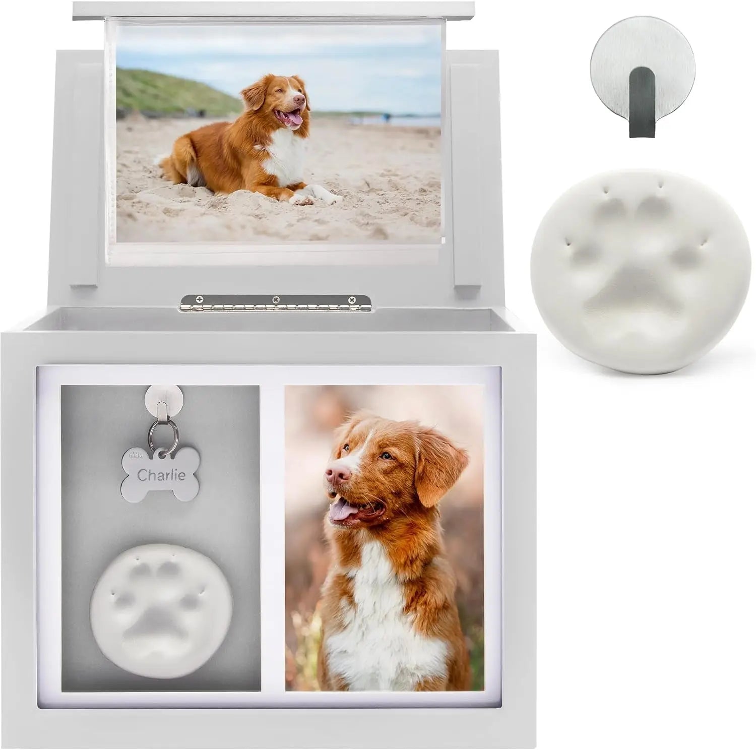 Pet Memorial Urn & Keepsake Box with Photo Frame, Paw Print Kit & Album