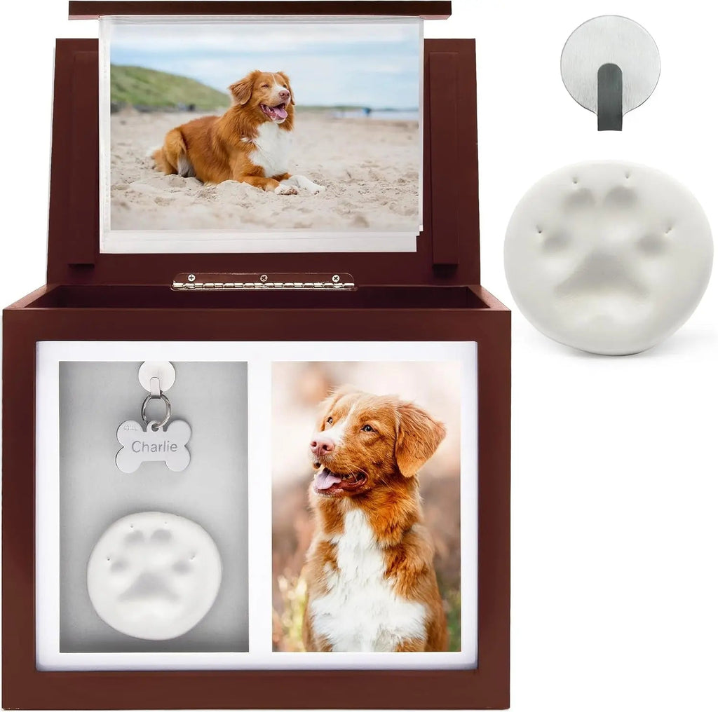 Pet Memorial Urn & Keepsake Box with Photo Frame, Paw Print Kit & Album
