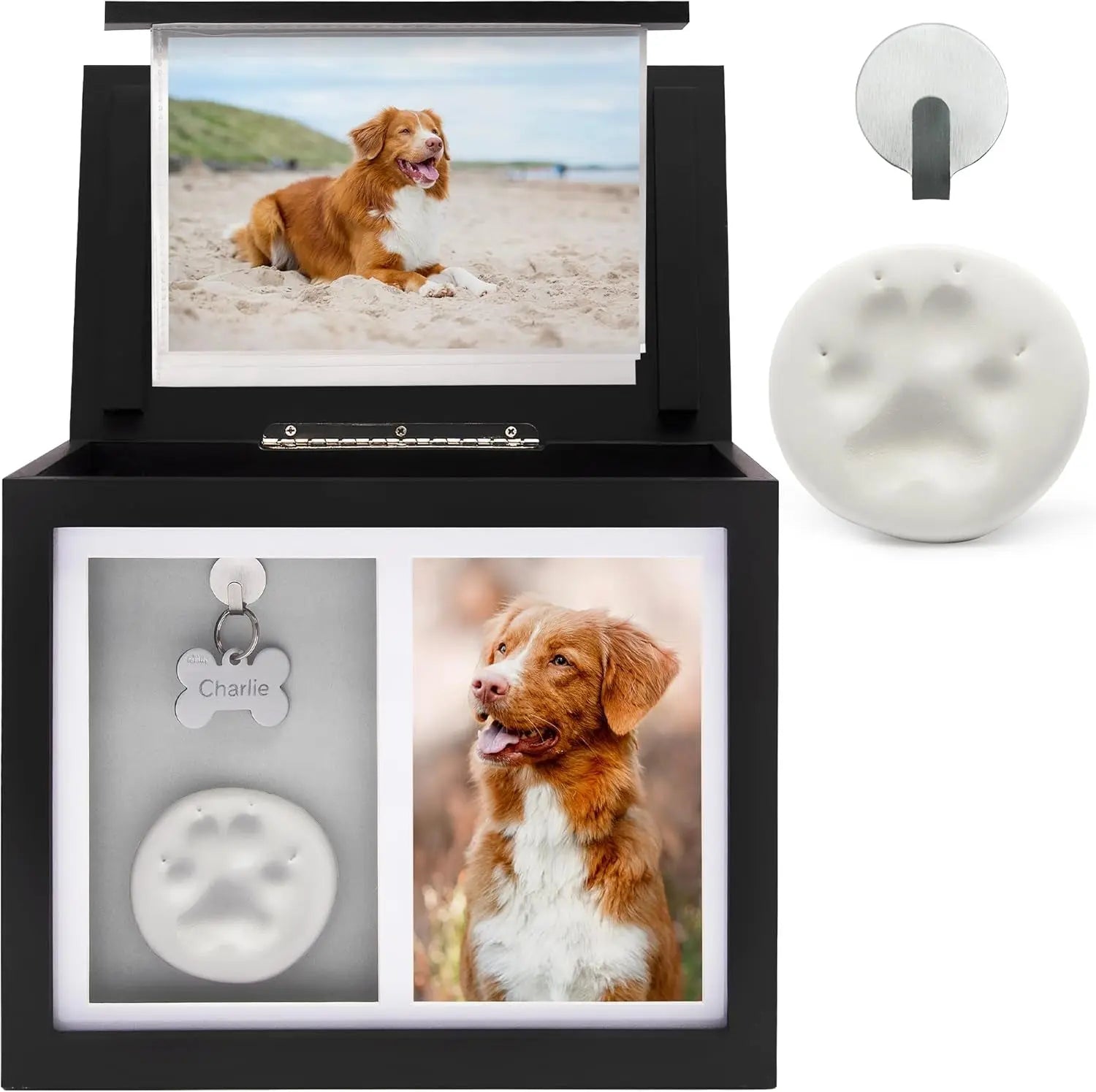 Pet Memorial Urn & Keepsake Box with Photo Frame, Paw Print Kit & Album