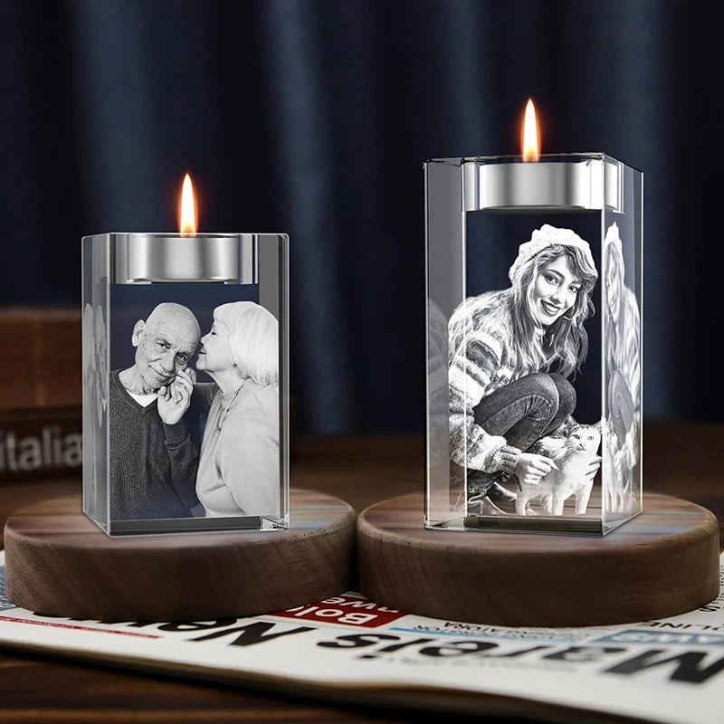 Personalized 3D Crystal Memorial Photo Candle Holder